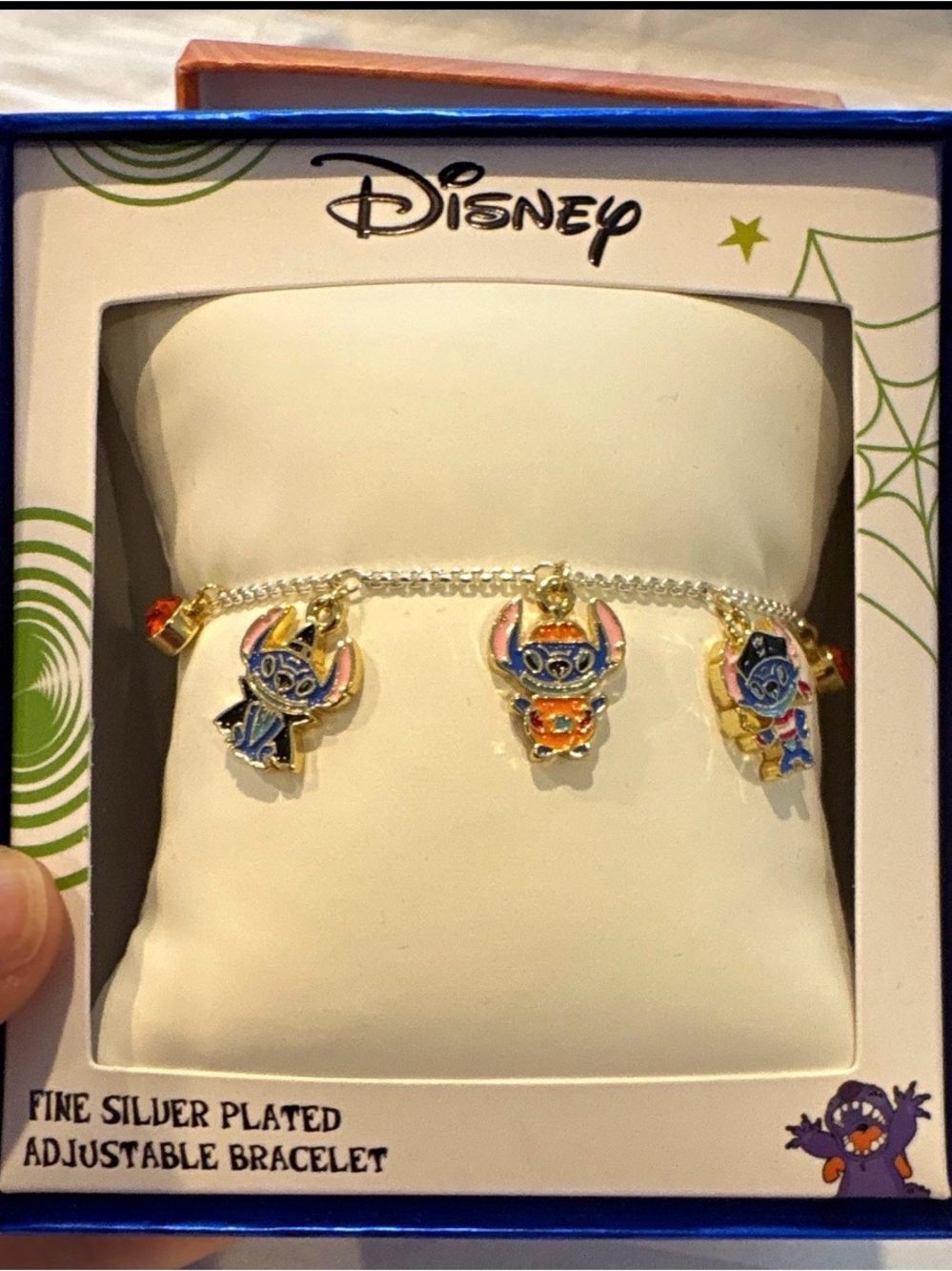 Disney Stitch Charm Bracelet - Silver Plated Adjustable Chain